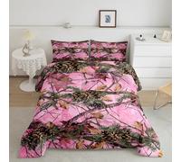 Manfei Pink Camouflage Kids Comforter Set Twin Size,Dead Pine Branch Palm Nature Bedding Set,Boys Girls Room Decor,Hunt Adventure Rustic Farmhouse Down Comforter,Camo Duvet Insert,1 Pillowcase