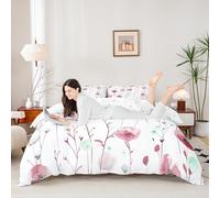 Manfei Pink Flower Duvet Cover Set Single Size,Watercolor Floral Bedding Set 2pcs,Wild Plants Cartoon Spring Quilt Cover,Kids Boys Girls Room Decor,1 Pillowcase,No Comforter