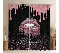 Manfei Pink Glitter Blackout Curtain Sexy Lips Window Treatments, Pink Twinkling Sparkling Mouth Window Drapes for Girls Women Room Decor Grommet Top 2 Panel Set Bedroom Curtains, 46Wx54L inch