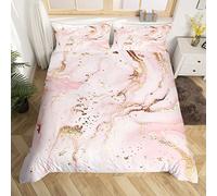 Manfei Pink Marble Duvet Cover Set Single Size, Abstract Stone Texture Bedding Set 2pcs for Kids Boys Girls Bedroom Decor, Gold Glitter Comforter Cover Soft Polyester Quilt Cover with 1 Pillowcase
