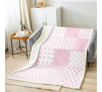Manfei Pink Plaid Throw Blanket Paisley Floral Heart Print Blanket for Couch Sofa, Lattice Patchwork Bed Blanket for Kids Girl Room Decor, Soft and Breathable Fleece Blanket(30 x 40 Inches)