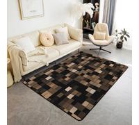 Manfei Pixel Grid Miners Kids Area Rug,Video Games Plaid Lattice Indoor Floor Mat Entrance Rug for Girls Boys,Geometric Modern Check Non Slip Rug,Brown Couch Living Room Decor,5'x6'6''