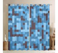 Manfei Pixel Grid Miners Window Drapes,Reversible Gamepad Video Games Blackout Curtain,Army Camo Geometric Boys Girls Room Decor,Black Light Blue 2 Panels,66Wx72L inch