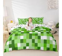 Manfei Pixel Style Games Duvet Cover Set Single Size,Miner Theme Bedding Sets 2Pcs for Kids Girls Boys Adult Room Decor,Light Green Block Comforter Cover Building Gaming Quilt Cover,1 Pillowcase