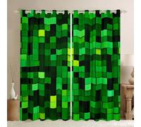 Manfei Pixelated Blocks Miners Blackout Curtains,Video Games Game Gamepad Window Drapes,Geometric Grid Patchwork Nursery Bedroom Playroom Decor,Green 2 Panels,46Wx72L inch