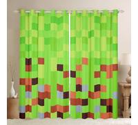 Manfei Pixelated Blocks Window Curtains,Gamepad Miners Video Games Curtain Set of 2 Panels,Geometric Camouflage Grid Window Drapes for Living Room Decor Adults Teens,66Wx72L Inches