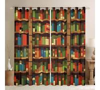 Manfei Pixelated Bookcase Window Curtains,Bookshelf Building Block Gaming Window Curtains,Video Games Gamepad Boys Girls Room Decor,Brown 2 Panels,66Wx72L inch