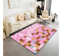 Manfei Pixelated Grid Area Rug 5x6'6'', Games Gamepad Miners Rug for Bedside Living Room Backyard Sofa Decoration,Geometric Grid Square Pink Blocks Decor Carpet for Kids Boys Teens Men