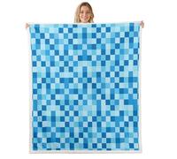 Manfei Pixelated Miners Game Blanket,Geometric Check Video Games Flannel Blankets for Kids Boys Gift,Gamepad Camo Grid Blanket for Bed Sofa,Blue Baby Size (30 x 40 Inch)