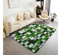 Manfei Pixelated Miners Game Kids Area Rug,Video Games Cartoon Gamepad Indoor Floor Mat Entrance Rug for Girls Boys,Modern Geometric Check Non Slip Rug,Green White Couch Living Room Decor,3'x5'