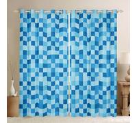 Manfei Pixelated Miners Game Window Curtain,Geometric Check Video Games Curtains for Adults Teens Kids,Gamepad Camo Grid Window Drapes of 2 Panels,Blue for Room Decor,46Wx54L Inches