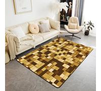 Manfei Pixelated Miners Gamer Kids Area Rug,Geometric Check Video Games Indoor Floor Mat Entrance Rug for Girls Boys,Gamepad Grid Modern Non Slip Rug,Dark Yellow Couch Living Room Decor,3'x5'