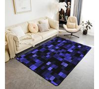 Manfei Pixelated Miners Gamer Kids Area Rug,Video Games Cartoon Gamepad Indoor Floor Mat Entrance Rug for Girls Boys,Modern Geometric Check Non Slip Rug,Dark Blue Couch Living Room Decor,3'x5'