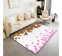 Manfei Pixelated Theme Area Rug 3'x5',Geometric Grid Non Slip Carpet for Kids Boys Girls Adults,Video Games Gamepad Floor Mats,Pink White Brown Rug for Living Room Bedroom Playroom Backyard