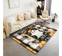 Manfei Plaid Bow Area Rug Cute Ghost Pumpkin Flower Indoor Floor Mats Entrance Rugs for Kids Boys Girls Room Decor,Halloween Fall Theme Non Slip Absorbent Carpets, 6'6" x 4'11" (Rectangular)