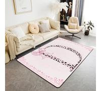 Manfei Princess Bow Area Rug Pink Leopard Letter D Indoor Floor Mats Entrance Rugs for Boys Girls Room Decor,Cute Cartoon Bowknot Non Slip Absorbent Carpets, 6'6" x 4'11" (Rectangular)