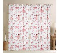 Manfei Princess Curtains Kawaii Girls Pink Bows Window Drapes, Cute Bowknot Hearts Print Window Treatments, Kids Women Room Decor, Grommet Top 2 Panel Set Bedroom Curtains, 66Wx90L inch