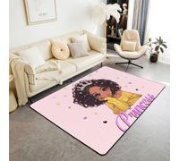 Manfei Princess Girl Area Rug American Black Girl Indoor Floor Mats Entrance Rugs for Kids Boys Girls Room Decor,Colorful Stars Love Hearts Print Non Slip Absorbent Carpets, 6'6" x 4'11" (Rectangular)