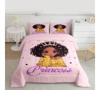 Manfei Princess Girl Comforter Set King,African American Black Girl Bedding Set 3pcs,Colorful Stars Love Hearts Print Down Comforter for All Season,Kids Boys Girls Room Decor,2 Pillowcases,No Sheets