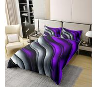 Manfei Purple and Grey 100% Cotton Duvet Cover Set Super King,Geometric Wavy Stripes Bedding Set 3pcs,Modern Abstract Quilt Cover,Kids Boys Girls Room Decor,2 Pillowcases,No Comforter