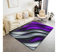 Manfei Purple and Grey Area Rug Geometric Wavy Stripes Indoor Floor Mats Entrance Rugs for Kids Boys Girls Room Decor,Modern Abstract Non Slip Absorbent Carpets, 4'11" x 3'3" (Rectangular)