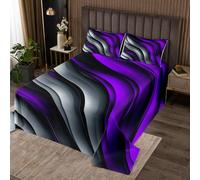 Manfei Purple and Grey Bedspread King Size,Geometric Wavy Stripes Coverlet Set 3pcs,Modern Abstract Quilted Coverlet with 2 Pillowcases,Kids Boys Room Decor,Soft Bedding Quilt