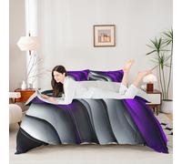 Manfei Purple and Grey Duvet Cover Set King Size,Geometric Wavy Stripes Bedding Set 3pcs,Modern Abstract Quilt Cover,Kids Boys Girls Room Decor,2 Pillowcases,No Comforter