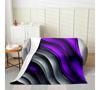 Manfei Purple and Grey Flannel Blanket Geometric Wavy Stripes Throw Blanket Modern Abstract Cozy Throws for Bed Couch Sofa,Kids Boys Girls Room Decor,Soft and Breathable(90 x 90 Inches)
