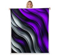 Manfei Purple and Grey Throw Blanket Geometric Wavy Stripes Fleece Blanket Modern Abstract Cozy Throws for Bed Couch Sofa,Kids Boys Girls Room Decor,Soft and Breathable(60 x 80 Inches)