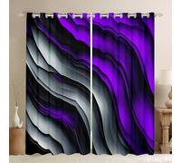 Manfei Purple and Grey Window Curtains Geometric Wavy Stripes Window Drapes,Modern Abstract Window Treatments,Kids Boys Girls Room Decor,Grommet Top 2 Panel Set Bedroom Curtains, 46Wx54L inch