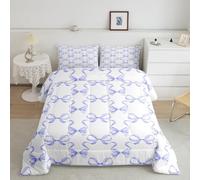 Manfei Purple Bowknot Comforter Set,Princess Style Watercolor Bow-tie Bedding Set for Kids Teens Bedroom,Fairy Tale Bow Ribbon Crossed Purple White Quilt Set 2 Pcs with 1 Pillowcase,Twin