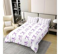 Manfei Purple Bows 100% Cotton Duvet Cover Set Single Size,Watercolor Bowknot Bedding Set 2pcs,Cartoon Purple White Bow Tie Quilt Cover,Kids Boys Girls Room Decor,1 Pillowcase,No Comforter