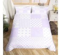 Manfei Purple Plaid Duvet Cover Set Single Size, Paisley Floral Hearts Print Comforter Cover with 1 Pillowcase, Lattice Patchwork Bedding Set 2pcs for Kids Girl Room Decor Lightweight Bedspread Cover