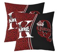 Manfei Queen and King Throw Pillow Cover Red Black Leopard Print Double Sides Pillow Case for Kids Boys Girls Room Decor,Letter K and Q Cushion Cover for Bed Couch Sofa,2 Pack 16"x16"