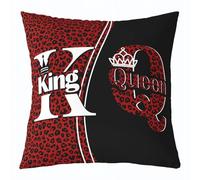 Manfei Queen and King Throw Pillow Cover Red Black Leopard Print Double Sides Pillow Case for Kids Boys Girls Room Decor,Letter K and Q Cushion Cover for Bed Couch Sofa,1 Pack 22"x22"