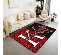 Manfei Queen King Area Rug Red Black Leopard Print Non Slip Rug for Women Men Adults Romantic Style Non Shedding Rug for Living Room Party 3'x5'