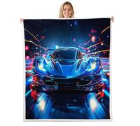 Manfei Racing Car Kids Throw Blanket,Extreme Sports Game Speed Bed Blanket,Gaming Competition Modern Girls Boys Sofa Decor,Blue Fuzzy Blanket,Baby Size (30 x 39 Inches)