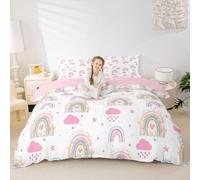 Manfei Rainbow Cloud Bedding Sets King Size,Love Stars Print Duvet Cover Set 3Pcs for Kids Girls Boys Adult Room Decor,Pink Rainbow Comforter Cover Sweet Cartoon Quilt Cover,2 Pillowcases