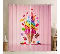 Manfei Rainbow Ice Cream Window Curtain,Colorful Candy Curtains,Kids Boys Girls Teens Chocolate Sweet Food Window Treatment Lovely Pink Bedroom Living Room Decor Top 2 Panels,46Wx54L