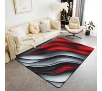 Manfei Red and Grey Area Rug Abstract Wavy Stripes Indoor Floor Mats Entrance Rugs for Kids Boys Girls Room Decor,Modern Geometry Theme Non Slip Absorbent Carpets, 6'6" x 4'11" (Rectangular)