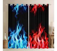 Manfei Red Blue Flame Blackout Curtain,3D Cool Fire Window Treatment Curtain,Teens Woman Men Ice and Fire Collision Bedroom Curtains Modern Black Living Room Decor Top 2 Panels,46Wx72L