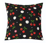 Manfei Red Cherry Throw Pillow Cover Cartoon Daisy Floral Double Sides Pillow Case for Kids Boys Girls Room Decor,Cute Fruits Flower Black Cushion Cover for Bed Couch Sofa,1 Pack 22"x22"