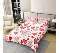 Manfei Red Hearts 100% Cotton Duvet Cover Set King Size,Romantic Love Hearts Bedding Set 3pcs,Valentine's Day Theme Quilt Cover,Kids Boys Girls Room Decor,2 Pillowcases,No Comforter