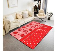 Manfei Red Ladybug Area Rug Cute Bow Ladybird Indoor Floor Mats Entrance Rugs for Kids Boys Girls Room Decor,Cartoon Bowkont Floral Non Slip Absorbent Carpets, 6'6" x 4'11" (Rectangular)