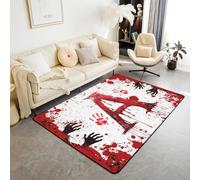 Manfei Red Letter A Area Rug Watercolor Tie Dye Blood Handprint Indoor Floor Mats Entrance Rugs for Kids Boys Girls Room Decor,Halloween Theme Non Slip Absorbent Carpets, 4'11" x 3'3" (Rectangular)