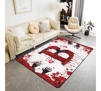 Manfei Red Letter B Area Rug Watercolor Tie Dye Blood Handprint Indoor Floor Mats Entrance Rugs for Kids Boys Girls Room Decor,Halloween Theme Non Slip Absorbent Carpets, 6'6" x 4'11" (Rectangular)