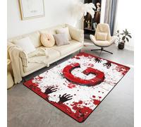 Manfei Red Letter G Area Rug Watercolor Tie Dye Blood Handprint Indoor Floor Mats Entrance Rugs for Kids Boys Girls Room Decor,Halloween Theme Non Slip Absorbent Carpets, 6'6" x 4'11" (Rectangular)