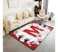Manfei Red Letter M Area Rug Watercolor Tie Dye Blood Handprint Indoor Floor Mats Entrance Rugs for Kids Boys Girls Room Decor,Halloween Theme Non Slip Absorbent Carpets, 6'6" x 4'11" (Rectangular)