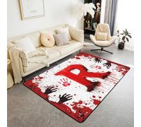 Manfei Red Letter R Area Rug Watercolor Tie Dye Blood Handprint Indoor Floor Mats Entrance Rugs for Kids Boys Girls Room Decor,Halloween Theme Non Slip Absorbent Carpets, 4'11" x 3'3" (Rectangular)