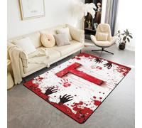 Manfei Red Letter T Area Rug Watercolor Tie Dye Blood Handprint Indoor Floor Mats Entrance Rugs for Kids Boys Girls Room Decor,Halloween Theme Non Slip Absorbent Carpets, 4'11" x 3'3" (Rectangular)